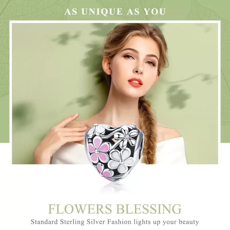 (imagen para) Charm de Plata Estilo Pandora con Flor de Bendición - SCC761 - Ver 6