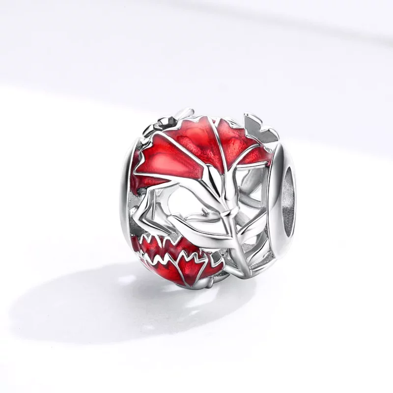 (imagen para) Charm de Plata Estilo Pandora con Flor de Clavel - BSC097 - Ver 2