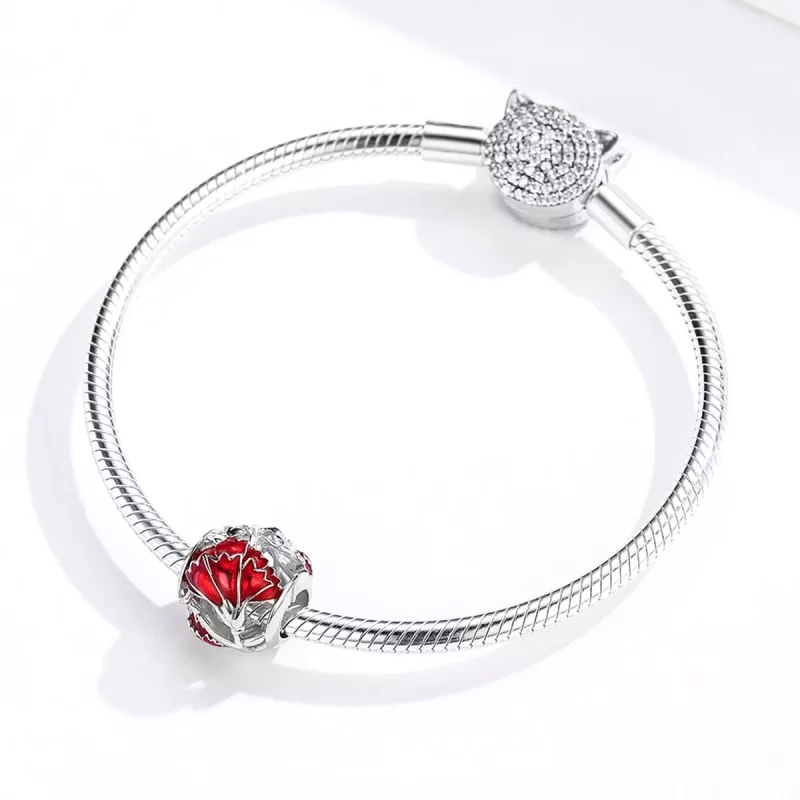 (imagen para) Charm de Plata Estilo Pandora con Flor de Clavel - BSC097 - Ver 3