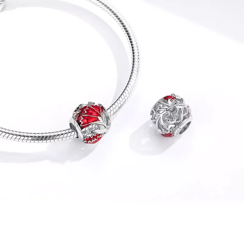 (imagen para) Charm de Plata Estilo Pandora con Flor de Clavel - BSC097 - Ver 4