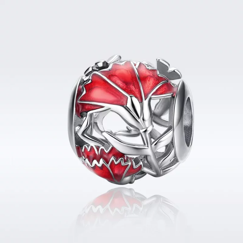 (imagen para) Charm de Plata Estilo Pandora con Flor de Clavel - BSC097 - Ver 5