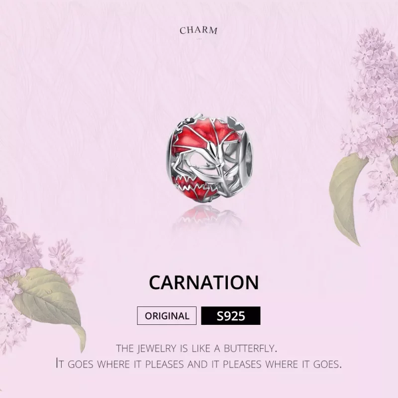 (imagen para) Charm de Plata Estilo Pandora con Flor de Clavel - BSC097 - Ver 6