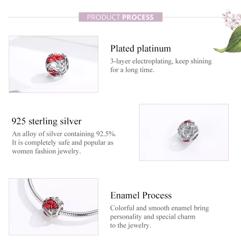 (imagen para) Charm de Plata Estilo Pandora con Flor de Clavel - BSC097 - Ver 8