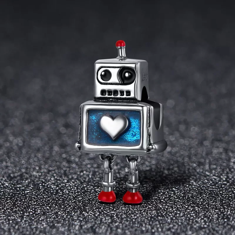(imagen para) Charm de plata estilo Pandora con forma de robot - SCC346 - Ver 2