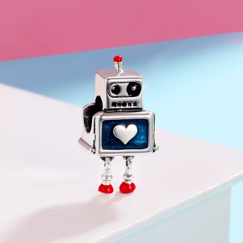 (imagen para) Charm de plata estilo Pandora con forma de robot - SCC346 - Ver 3