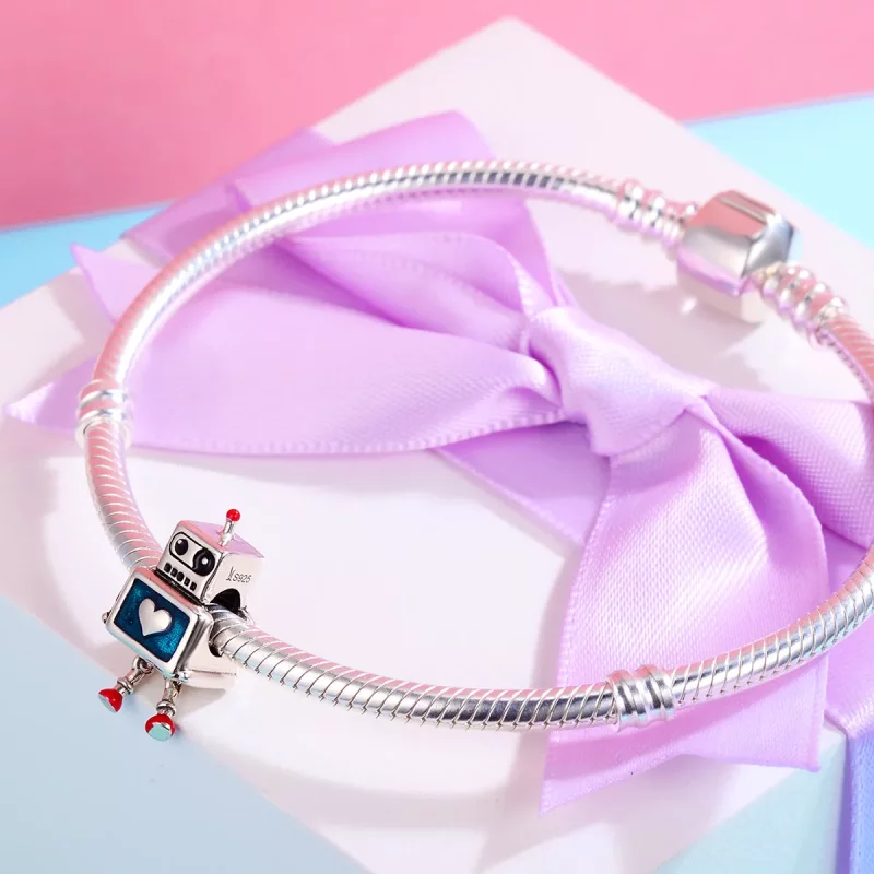 (imagen para) Charm de plata estilo Pandora con forma de robot - SCC346 - Ver 4