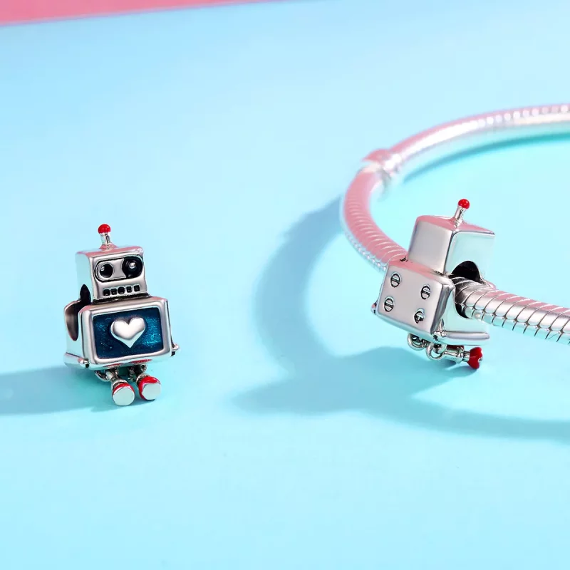 (imagen para) Charm de plata estilo Pandora con forma de robot - SCC346 - Ver 5