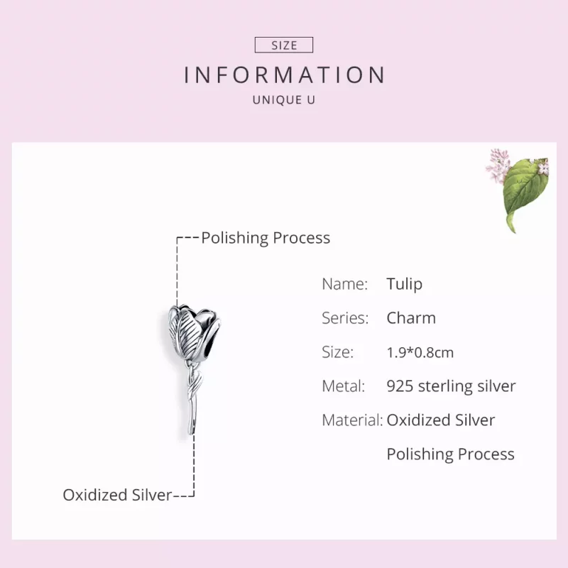 (imagen para) Charm de plata estilo Pandora con forma de tulipán - SCC1514 - Ver 7