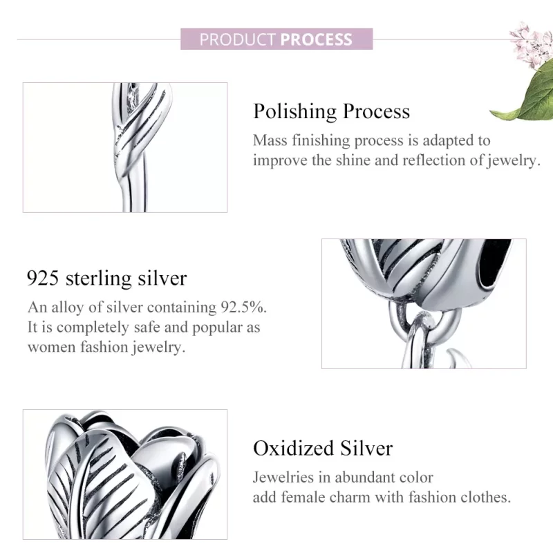 (imagen para) Charm de plata estilo Pandora con forma de tulipán - SCC1514 - Ver 8