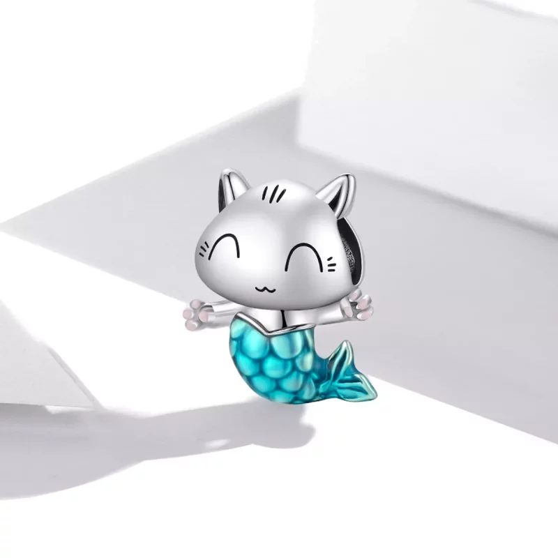 (imagen para) Charm de Plata Estilo Pandora con Gatita Sirena - SCC1852 - Ver 2