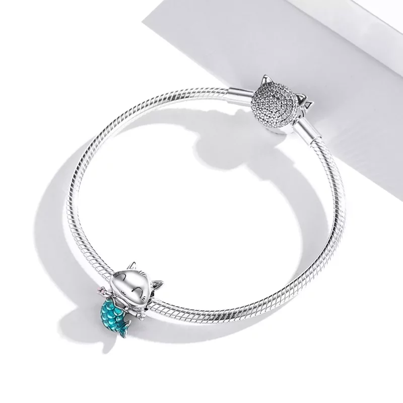 (imagen para) Charm de Plata Estilo Pandora con Gatita Sirena - SCC1852 - Ver 3