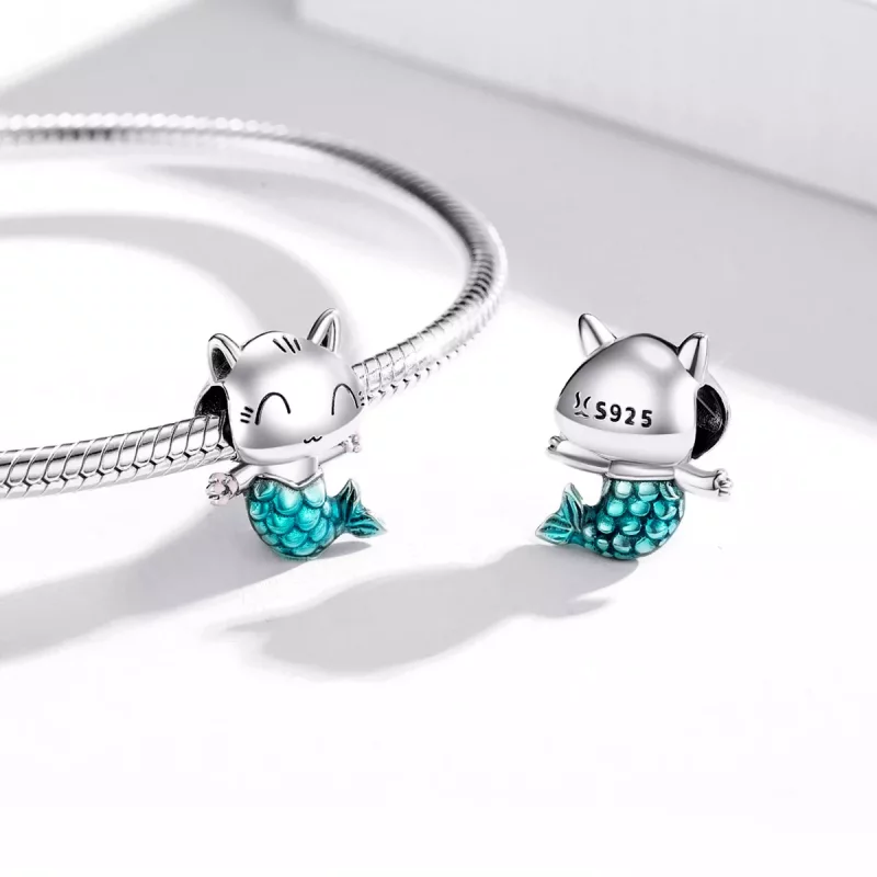 (imagen para) Charm de Plata Estilo Pandora con Gatita Sirena - SCC1852 - Ver 4