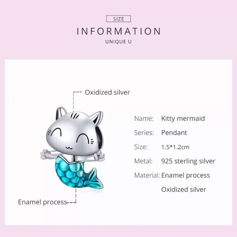 (imagen para) Charm de Plata Estilo Pandora con Gatita Sirena - SCC1852 - Ver 5