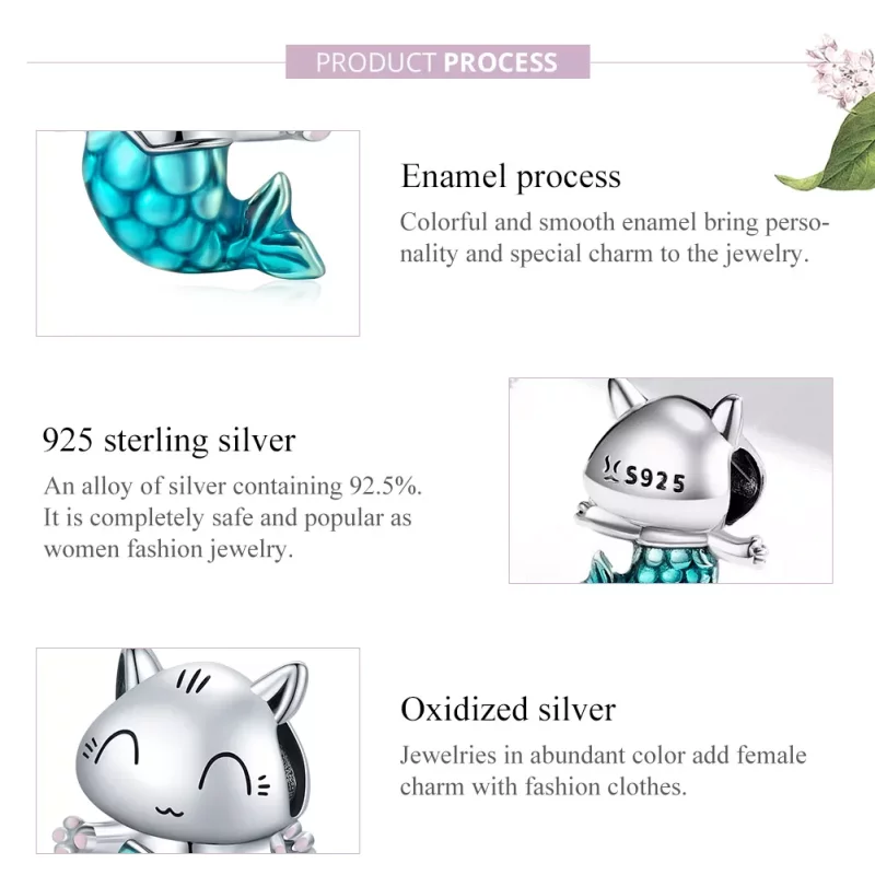 (imagen para) Charm de Plata Estilo Pandora con Gatita Sirena - SCC1852 - Ver 6
