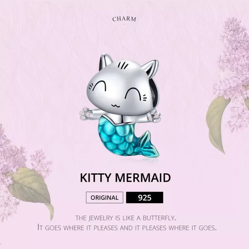(imagen para) Charm de Plata Estilo Pandora con Gatita Sirena - SCC1852 - Ver 7