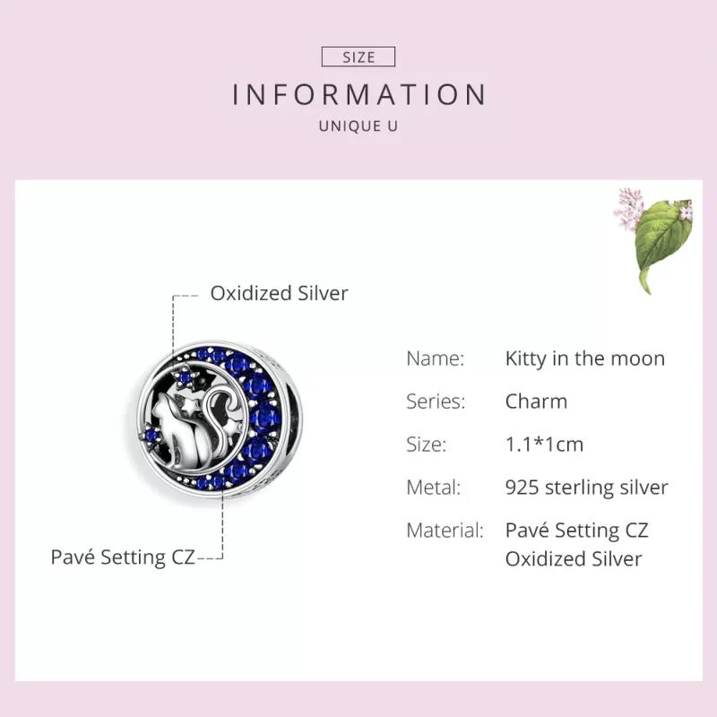 (imagen para) Charm de plata estilo Pandora con gatito en la luna - SCC1204 - Ver 3