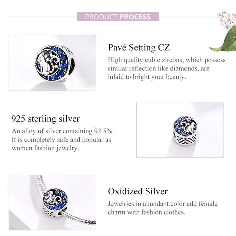 (imagen para) Charm de plata estilo Pandora con gatito en la luna - SCC1204 - Ver 4