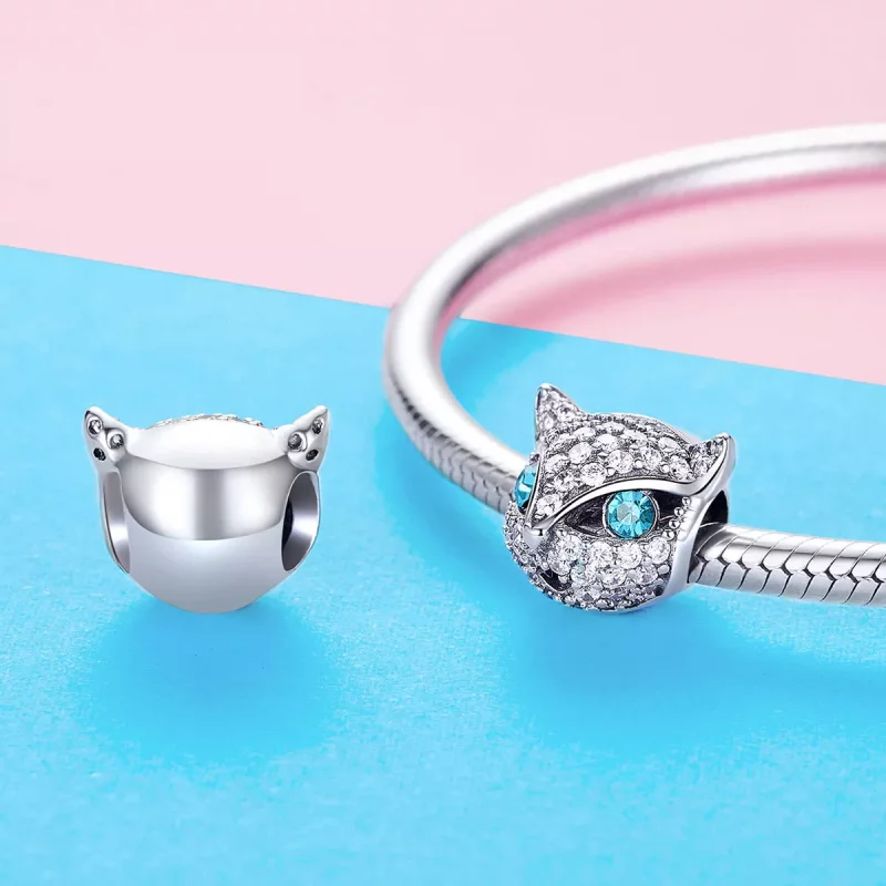 (imagen para) Charm de plata estilo Pandora con gatito feliz - SCC1131 - Ver 3