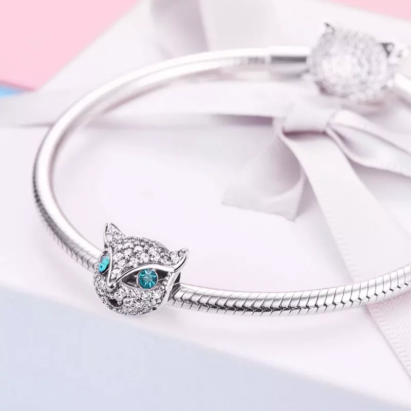 (imagen para) Charm de plata estilo Pandora con gatito feliz - SCC1131 - Ver 4