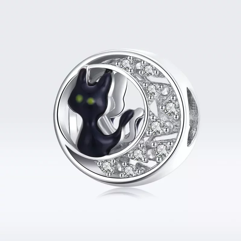 (imagen para) Charm de Plata Estilo Pandora con Gato Negro de Halloween - BSC325 - Ver 5