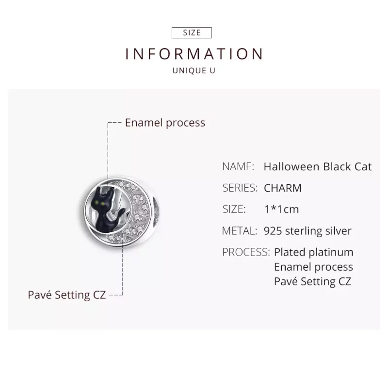 (imagen para) Charm de Plata Estilo Pandora con Gato Negro de Halloween - BSC325 - Ver 8