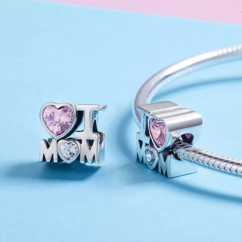 (imagen para) Charm de plata estilo Pandora con la frase "Amo a mamá" - SCC579 - Ver 5