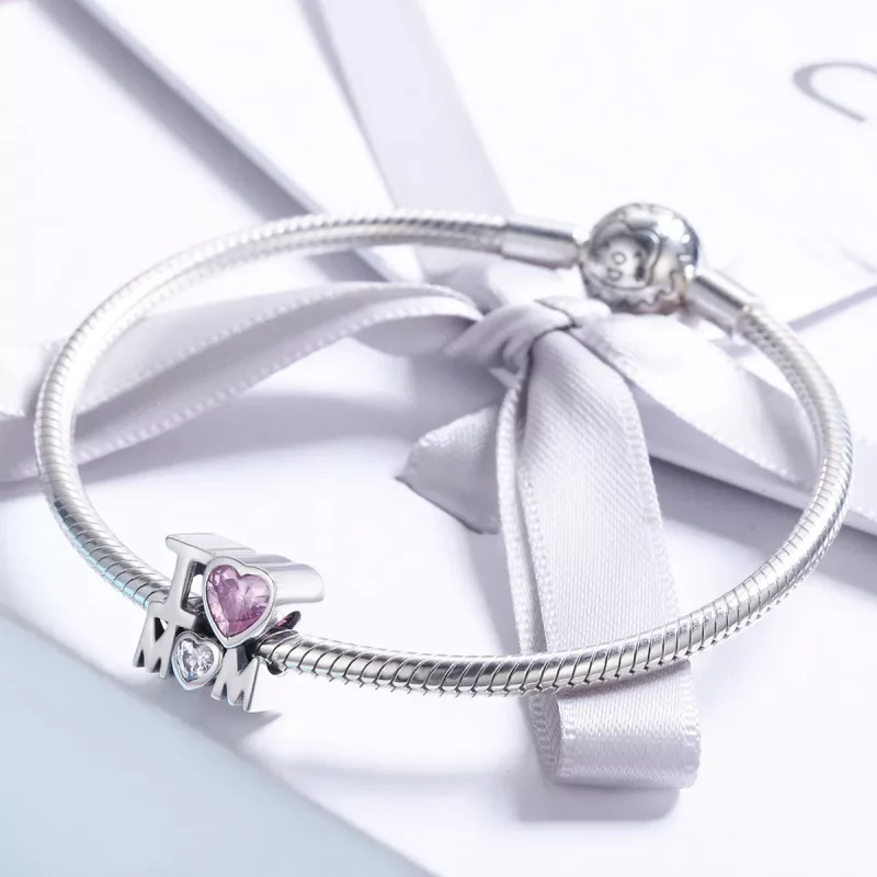 (imagen para) Charm de plata estilo Pandora con la frase "Amo a mamá" - SCC579 - Ver 6