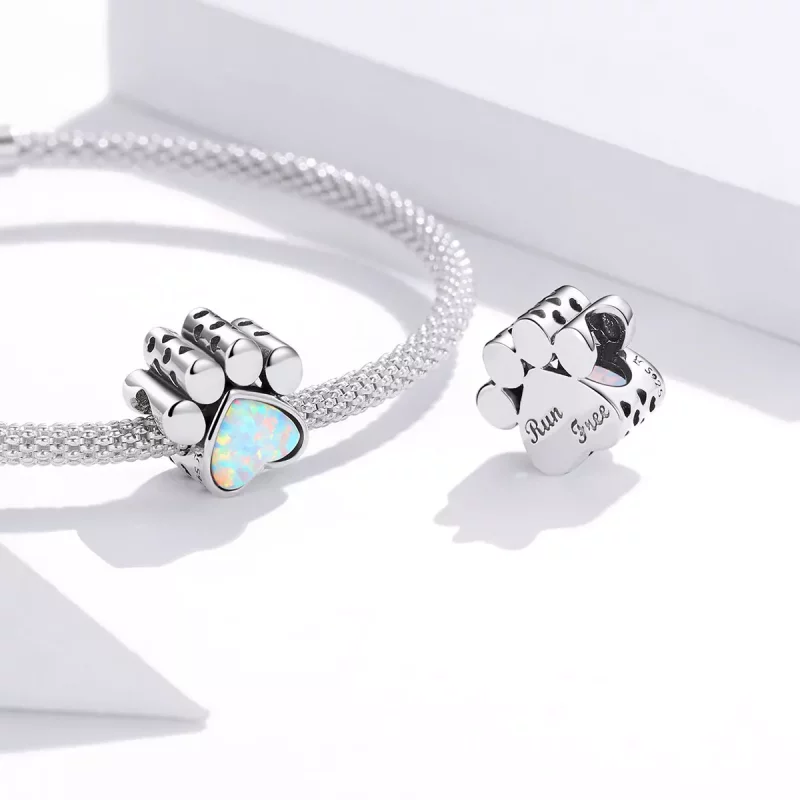 (imagen para) Charm de plata estilo Pandora con linda huella de perro - SCC1676 - Ver 4