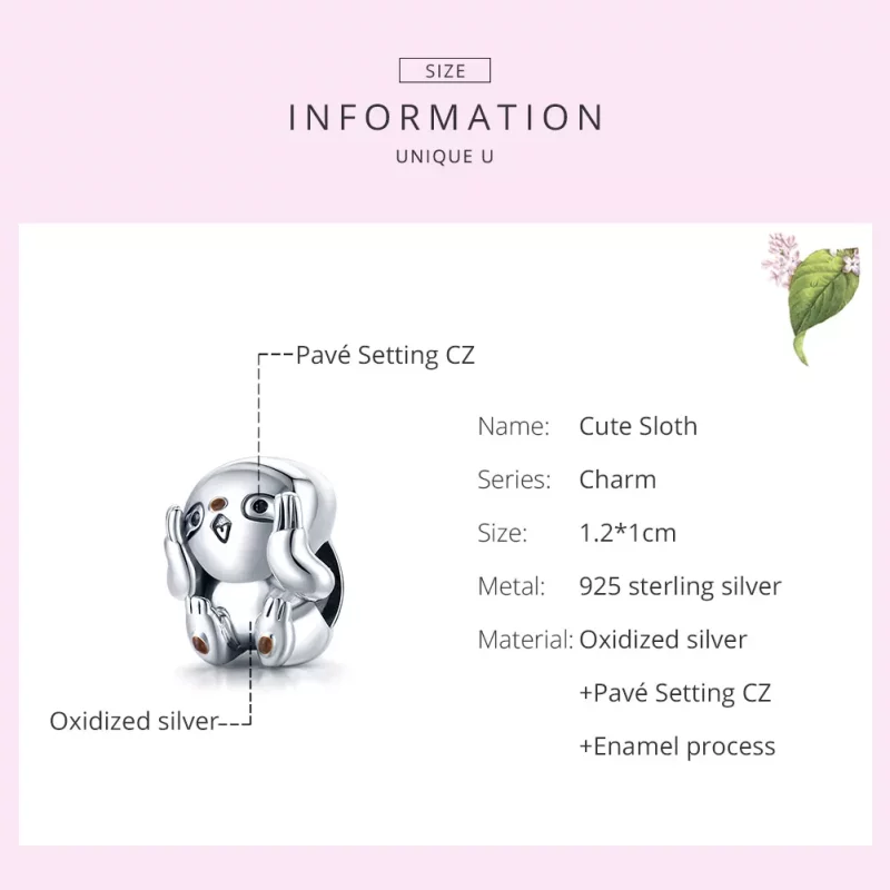 (imagen para) Charm de Plata Estilo Pandora con Lindo Perezoso - SCC1698 - Ver 7