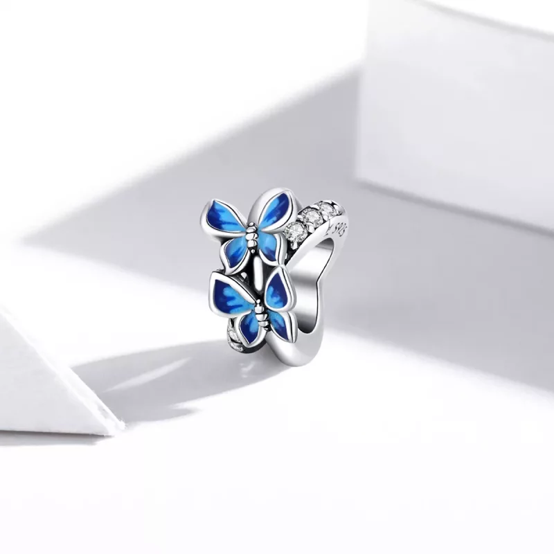 (imagen para) Charm de plata estilo Pandora con mariposas voladoras - SCC1731 - Ver 2
