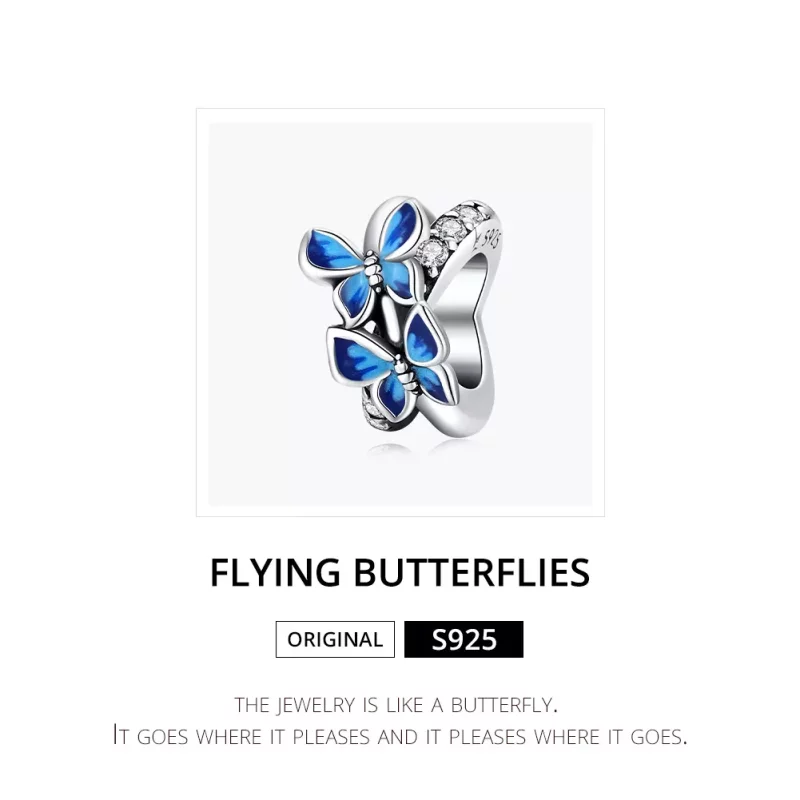 (imagen para) Charm de plata estilo Pandora con mariposas voladoras - SCC1731 - Ver 6