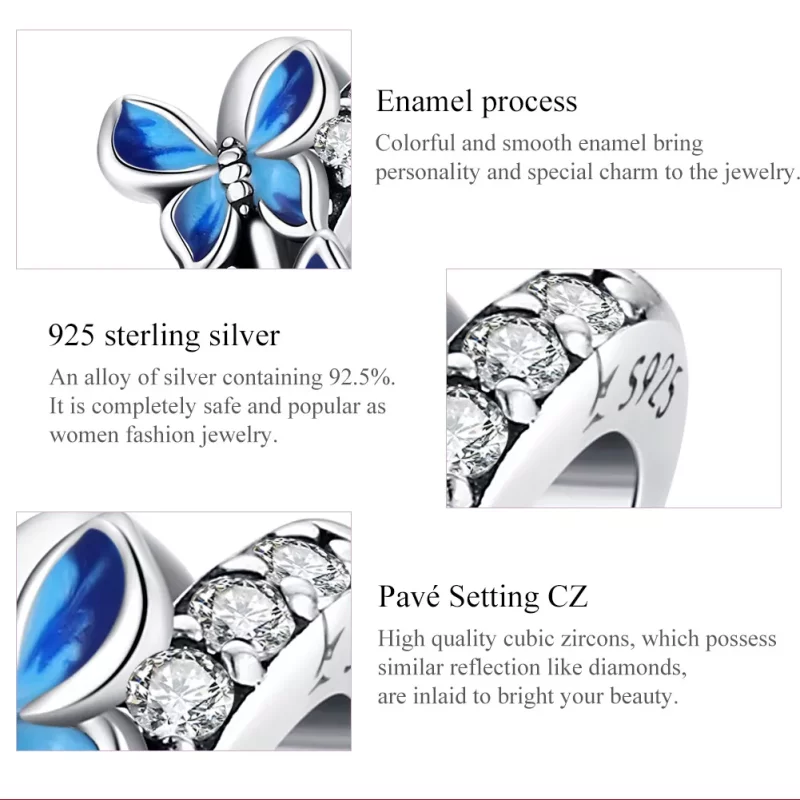 (imagen para) Charm de plata estilo Pandora con mariposas voladoras - SCC1731 - Ver 7