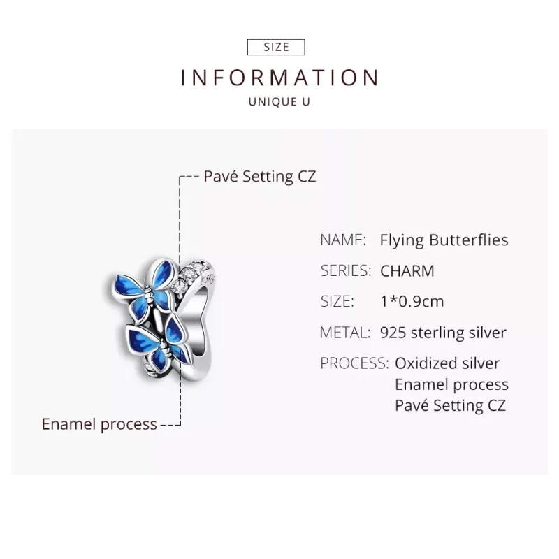 (imagen para) Charm de plata estilo Pandora con mariposas voladoras - SCC1731 - Ver 8