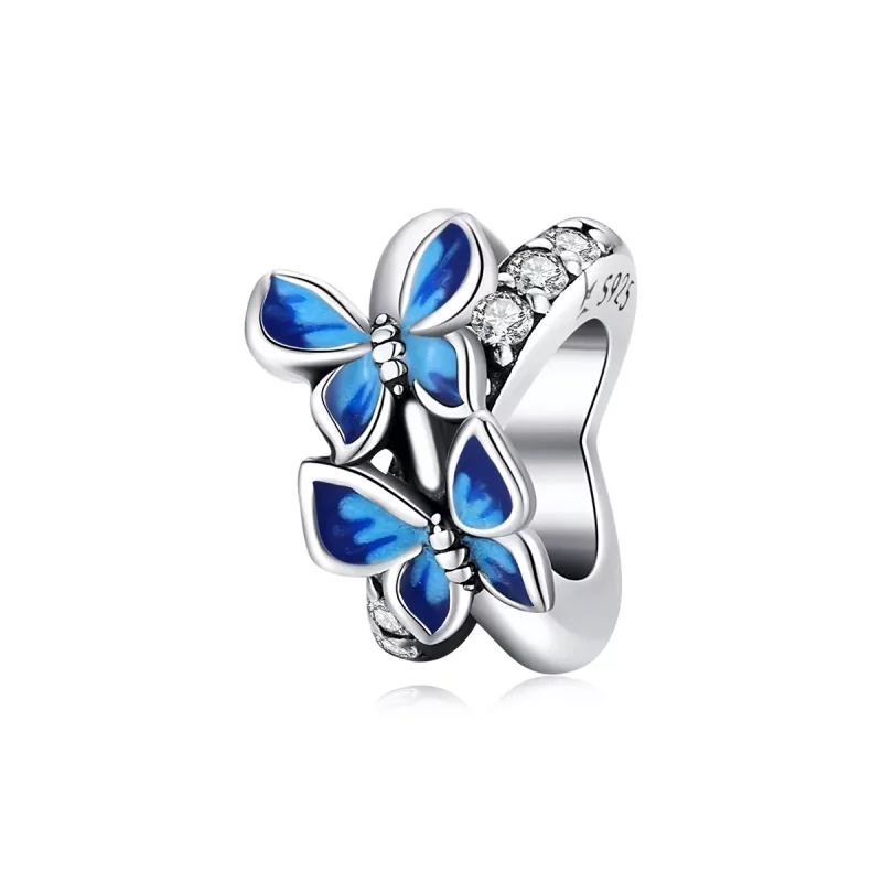 (imagen para) Charm de plata estilo Pandora con mariposas voladoras - SCC1731