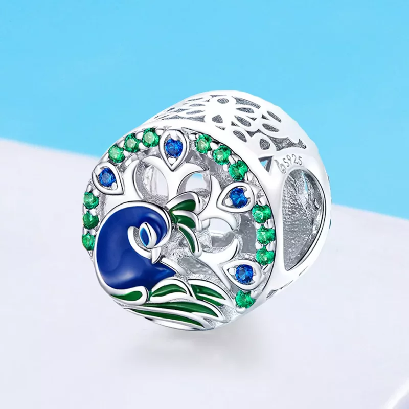 (imagen para) Charm de plata estilo Pandora con motivo de pavo real - BSC037 - Ver 2