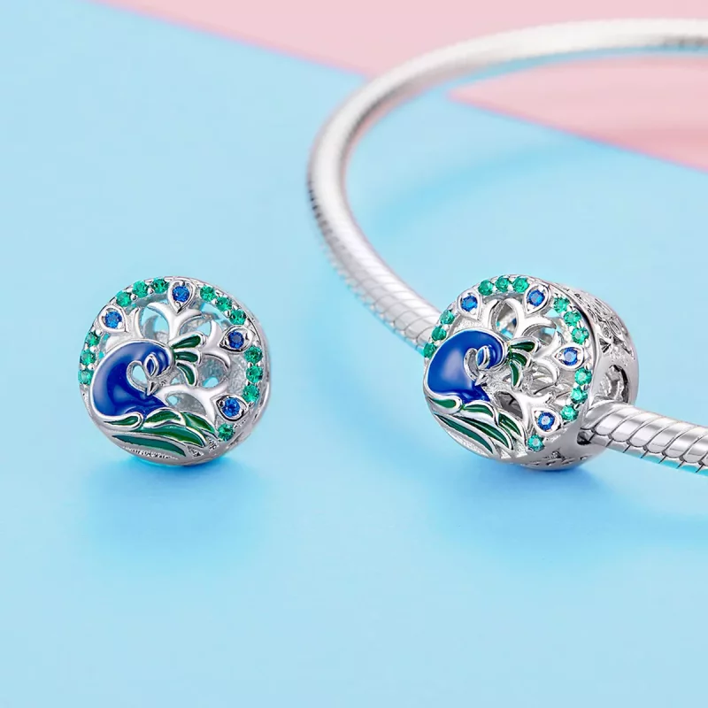 (imagen para) Charm de plata estilo Pandora con motivo de pavo real - BSC037 - Ver 3