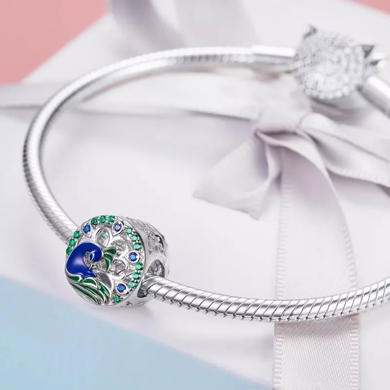 (imagen para) Charm de plata estilo Pandora con motivo de pavo real - BSC037 - Ver 4