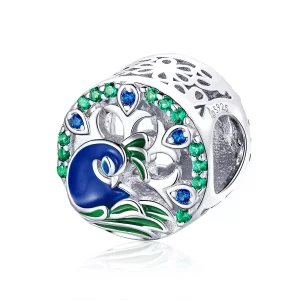 (imagen para) Charm de plata estilo Pandora con motivo de pavo real - BSC037