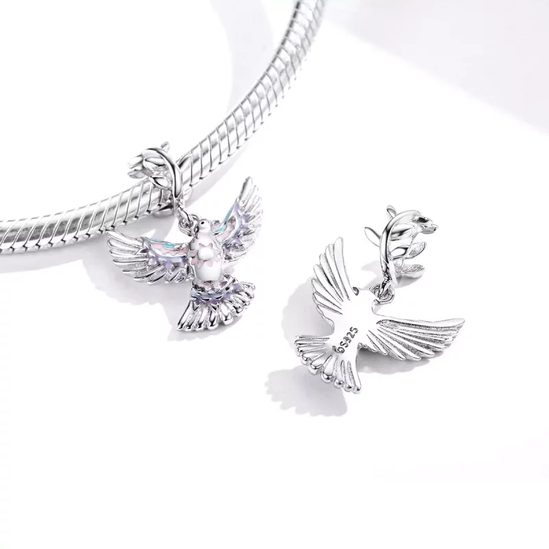 (imagen para) Charm de plata estilo Pandora con paloma de la paz - BSC295 - Ver 4