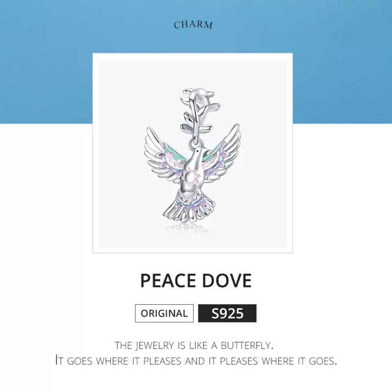 (imagen para) Charm de plata estilo Pandora con paloma de la paz - BSC295 - Ver 6