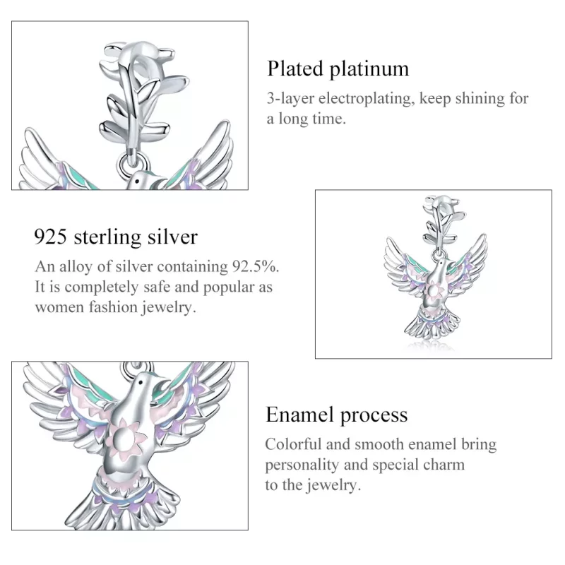 (imagen para) Charm de plata estilo Pandora con paloma de la paz - BSC295 - Ver 7