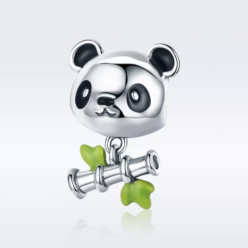 (imagen para) Charm de plata estilo Pandora con panda que ama comer bambú - SCC325 - Ver 2