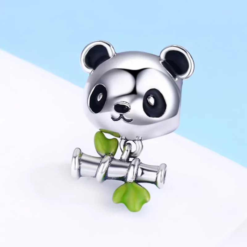 (imagen para) Charm de plata estilo Pandora con panda que ama comer bambú - SCC325 - Ver 4