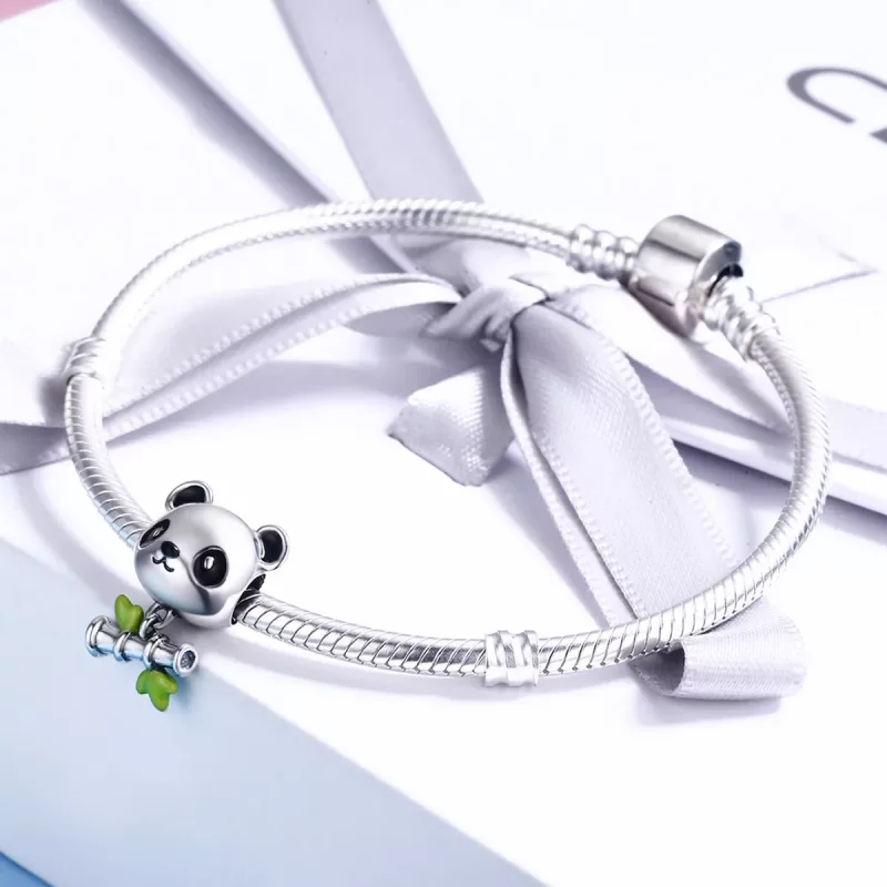 (imagen para) Charm de plata estilo Pandora con panda que ama comer bambú - SCC325 - Ver 5