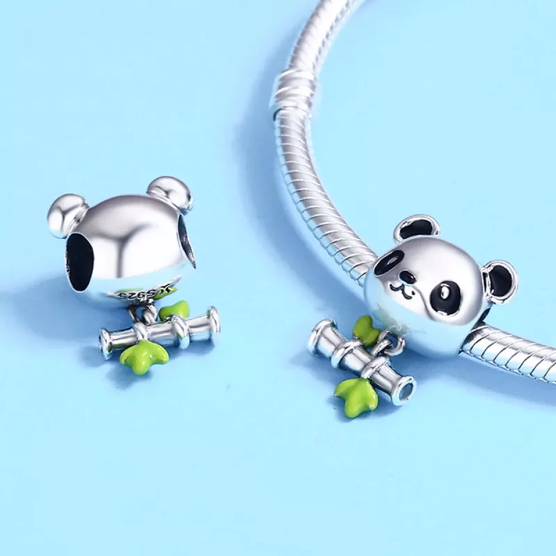 (imagen para) Charm de plata estilo Pandora con panda que ama comer bambú - SCC325 - Ver 6