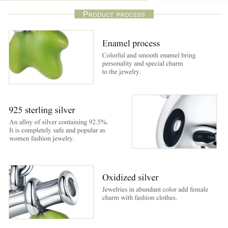 (imagen para) Charm de plata estilo Pandora con panda que ama comer bambú - SCC325 - Ver 7