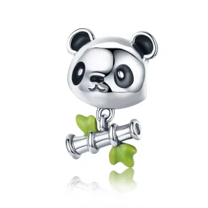 (imagen para) Charm de plata estilo Pandora con panda que ama comer bambú - SCC325