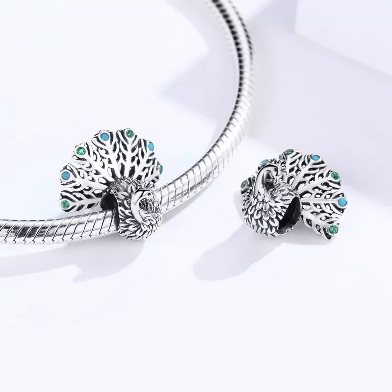 (imagen para) Charm de Plata Estilo Pandora con Pavo Real - SCC1260 - Ver 4