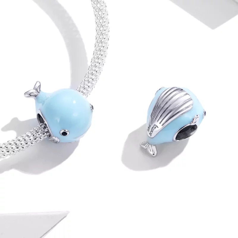 (imagen para) Charm de Plata Estilo Pandora con Pequeña Ballena Azul - BSC250 - Ver 4