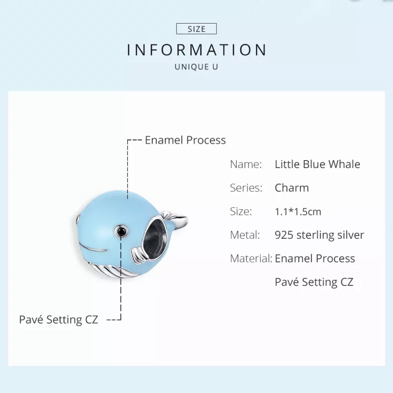 (imagen para) Charm de Plata Estilo Pandora con Pequeña Ballena Azul - BSC250 - Ver 6